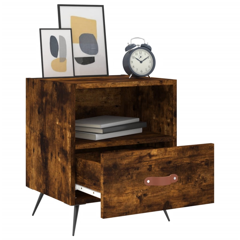 Nachtkastje 40X35X47,5 Cm Bewerkt Hout Kleurig 1 Gerookt eiken