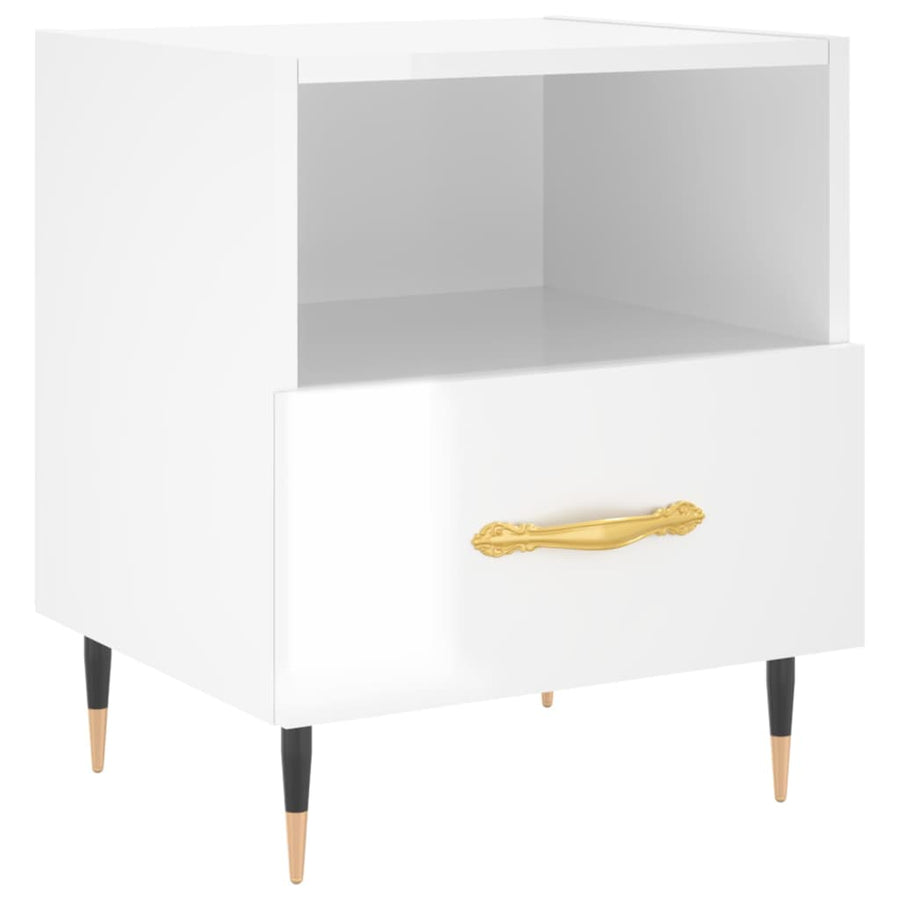 Nachtkastje 40X35X47,5 Cm Bewerkt Hout 1 Hoogglans wit
