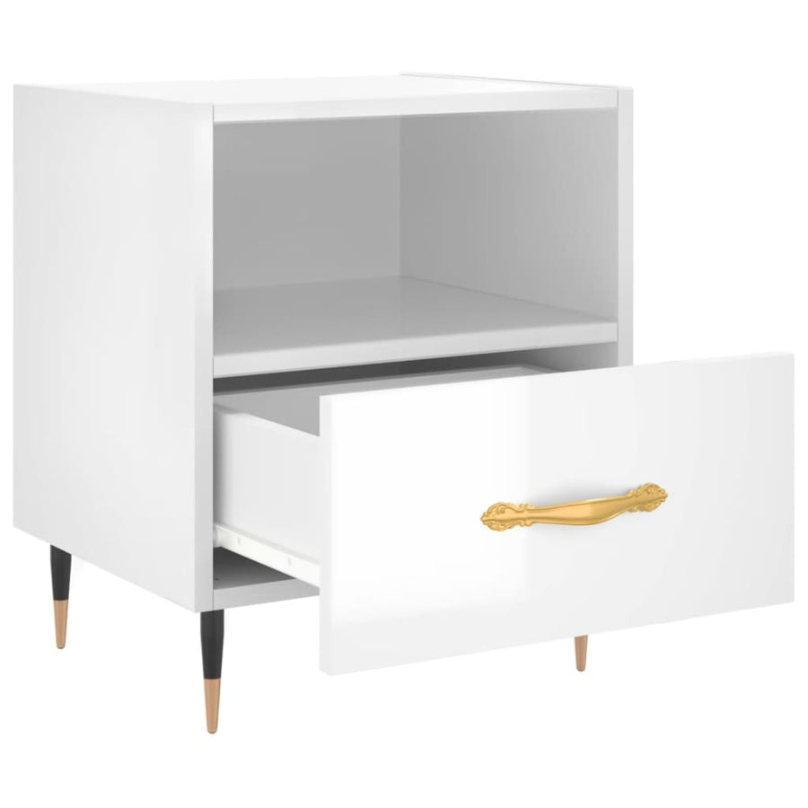 Nachtkastje 40X35X47,5 Cm Bewerkt Hout 1 Hoogglans wit