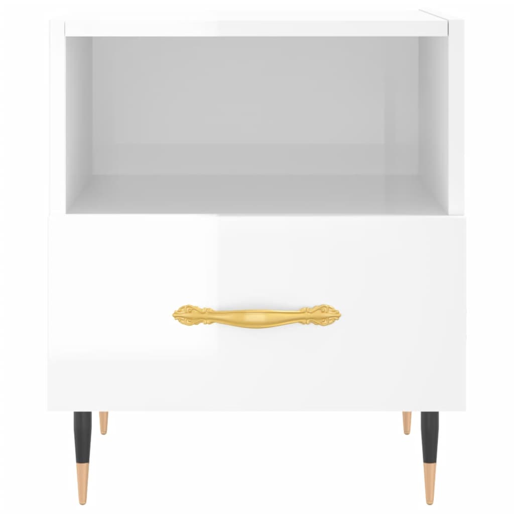 Nachtkastje 40X35X47,5 Cm Bewerkt Hout 1 Hoogglans wit