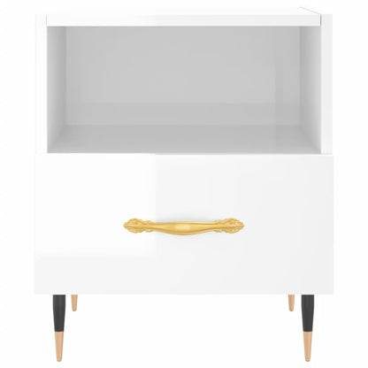 Nachtkastje 40X35X47,5 Cm Bewerkt Hout 1 Hoogglans wit