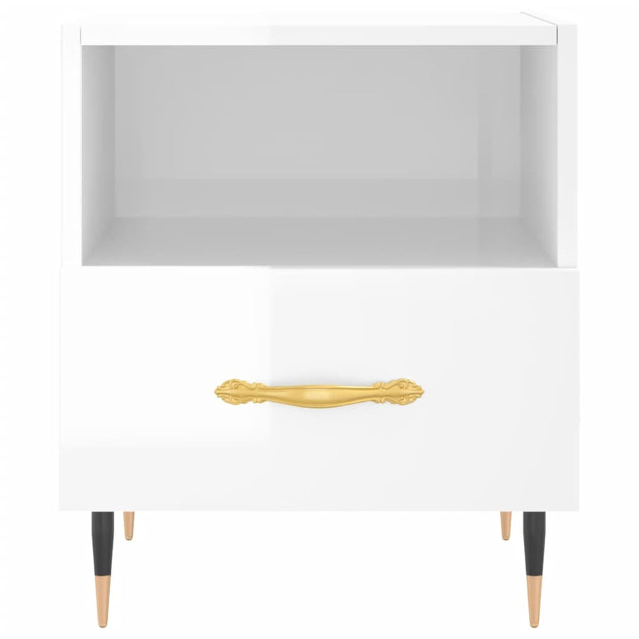 Nachtkastje 40X35X47,5 Cm Bewerkt Hout 1 Hoogglans wit