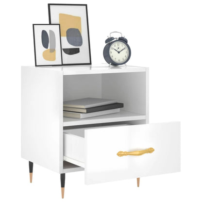 Nachtkastje 40X35X47,5 Cm Bewerkt Hout 1 Hoogglans wit