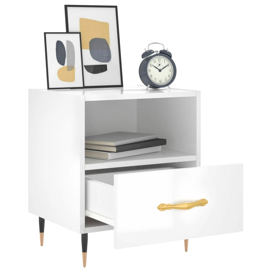 Nachtkastje 40X35X47,5 Cm Bewerkt Hout 1 Hoogglans wit