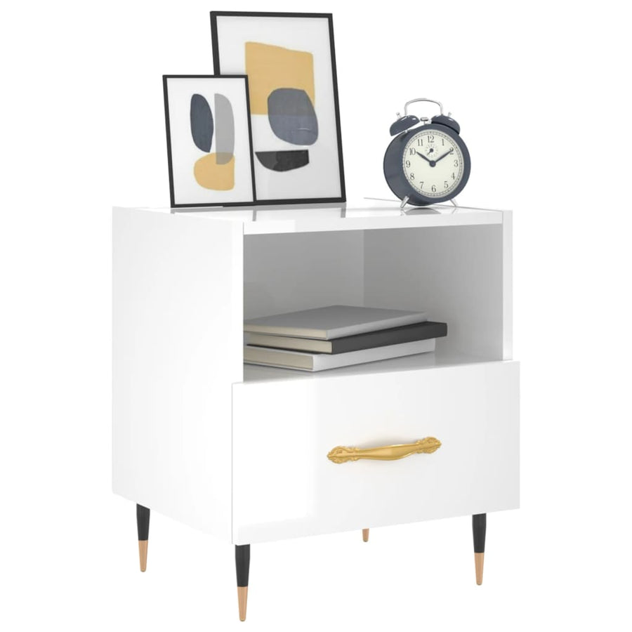 Nachtkastje 40X35X47,5 Cm Bewerkt Hout 1 Hoogglans wit