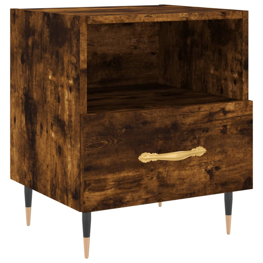 Nachtkastje 40X35X47,5 Cm Bewerkt Hout Kleurig 1 Gerookt eiken