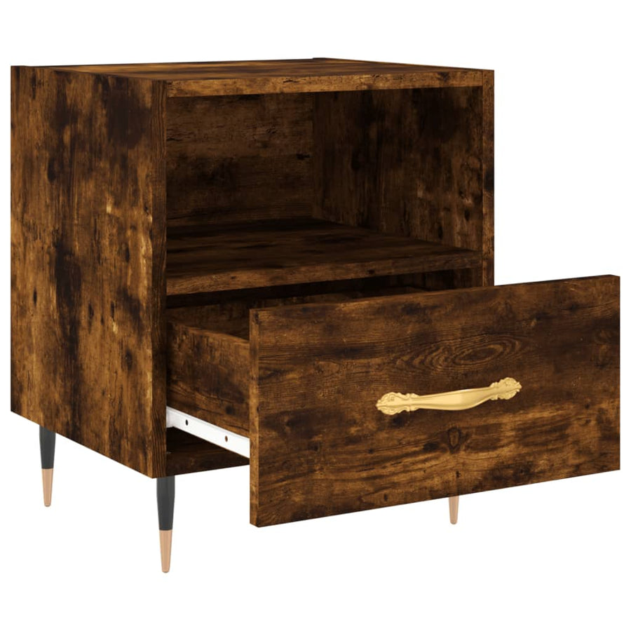 Nachtkastje 40X35X47,5 Cm Bewerkt Hout Kleurig 1 Gerookt eiken