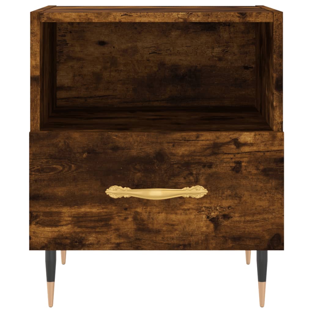 Nachtkastje 40X35X47,5 Cm Bewerkt Hout Kleurig 1 Gerookt eiken