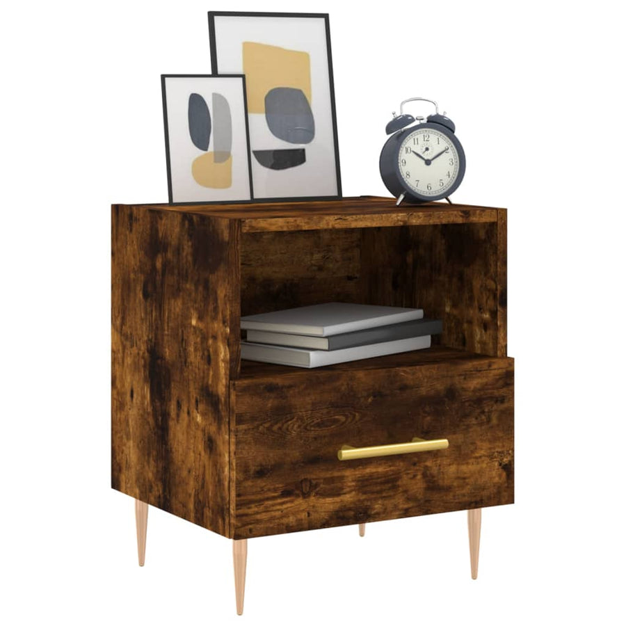 Nachtkastje 40X35X47,5 Cm Bewerkt Hout Kleurig 1 Gerookt eiken