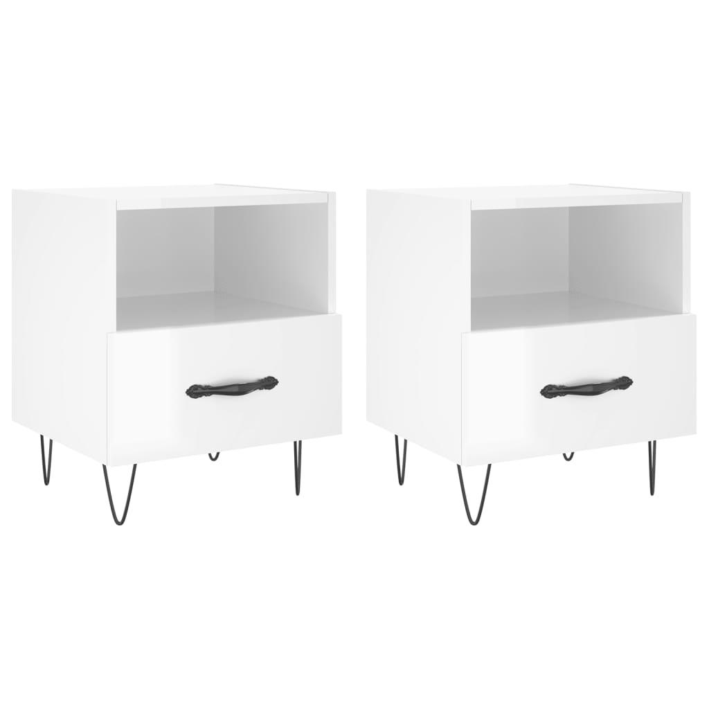 Nachtkastjes 40X35X47,5 Cm Bewerkt Hout 2 Hoogglans wit