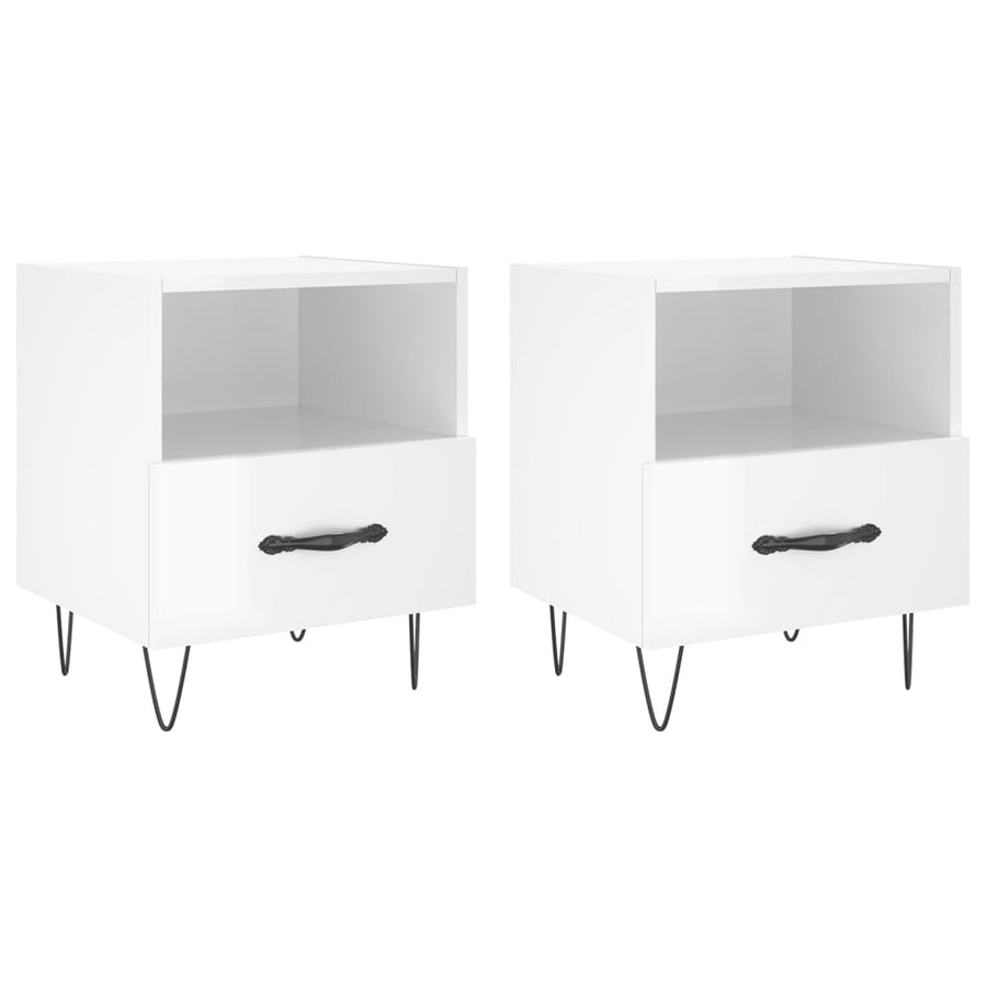 Nachtkastjes 40X35X47,5 Cm Bewerkt Hout 2 Hoogglans wit