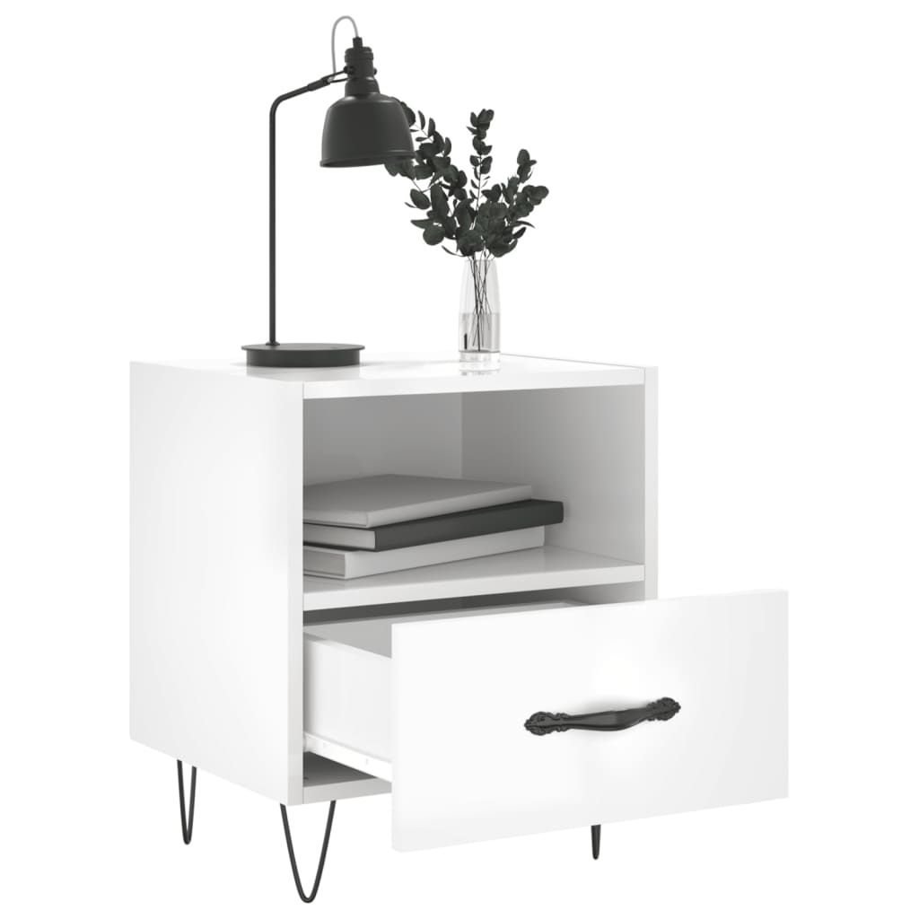 Nachtkastjes 40X35X47,5 Cm Bewerkt Hout 2 Hoogglans wit