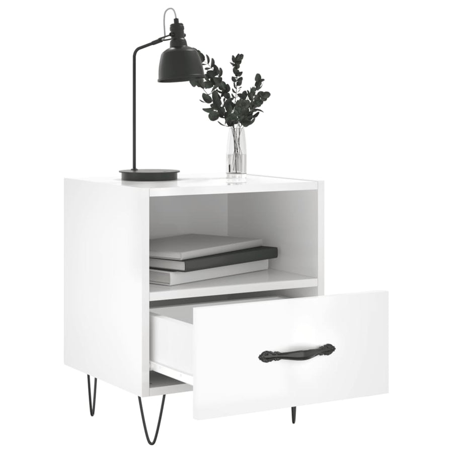 Nachtkastjes 40X35X47,5 Cm Bewerkt Hout 2 Hoogglans wit