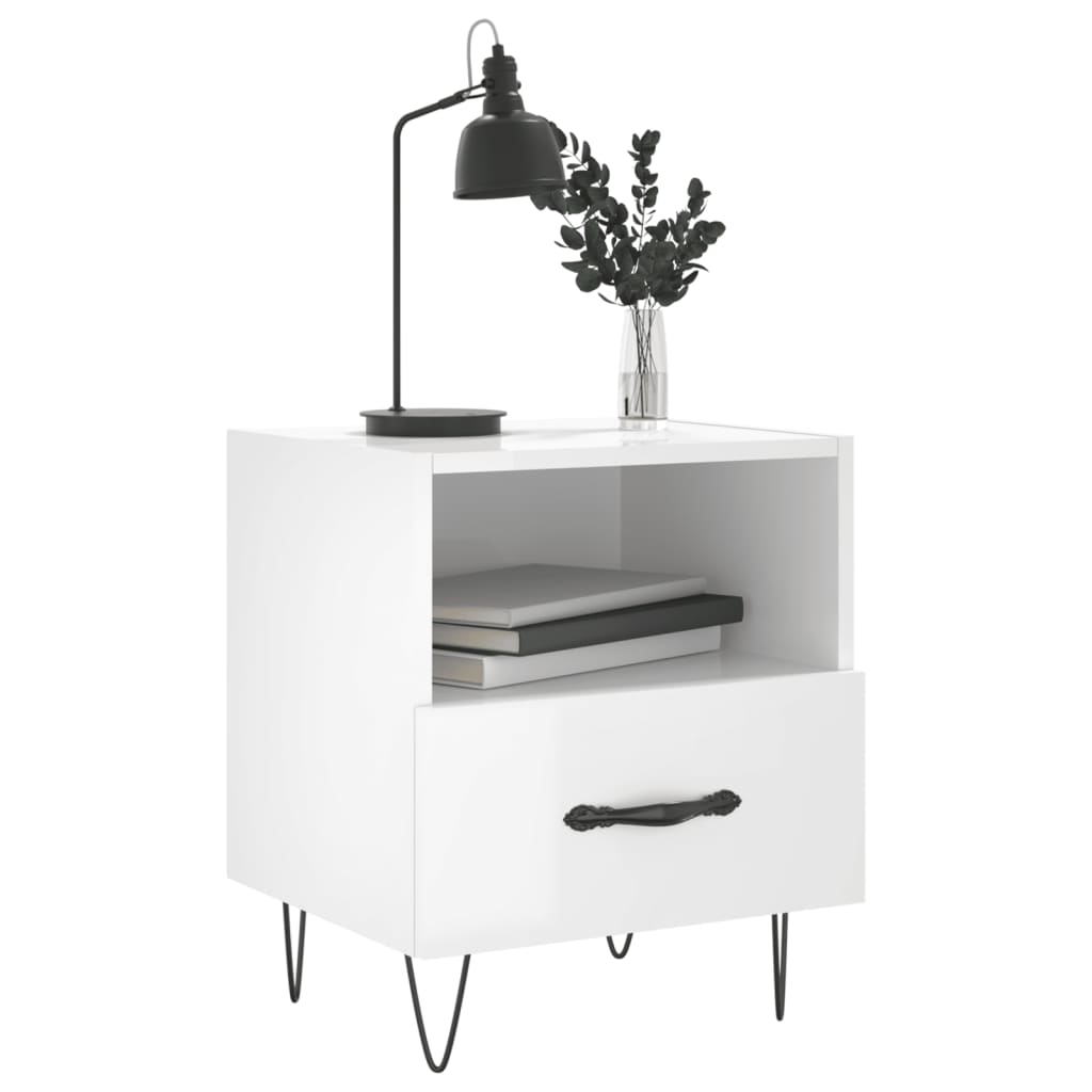 Nachtkastjes 40X35X47,5 Cm Bewerkt Hout 2 Hoogglans wit