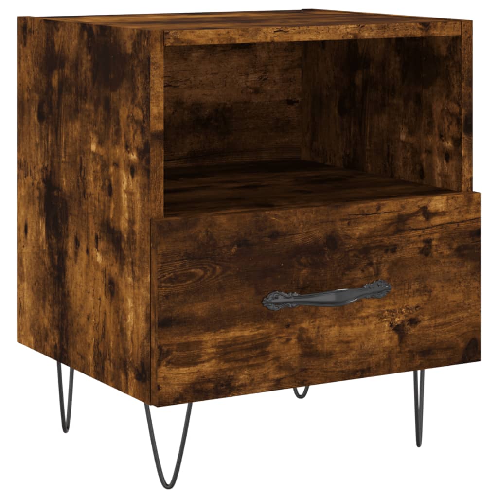 Nachtkastje 40X35X47,5 Cm Bewerkt Hout Kleurig 1 Gerookt eiken
