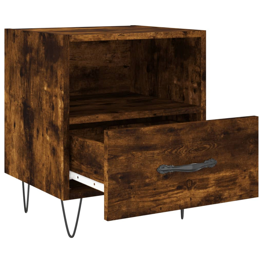 Nachtkastje 40X35X47,5 Cm Bewerkt Hout Kleurig 1 Gerookt eiken