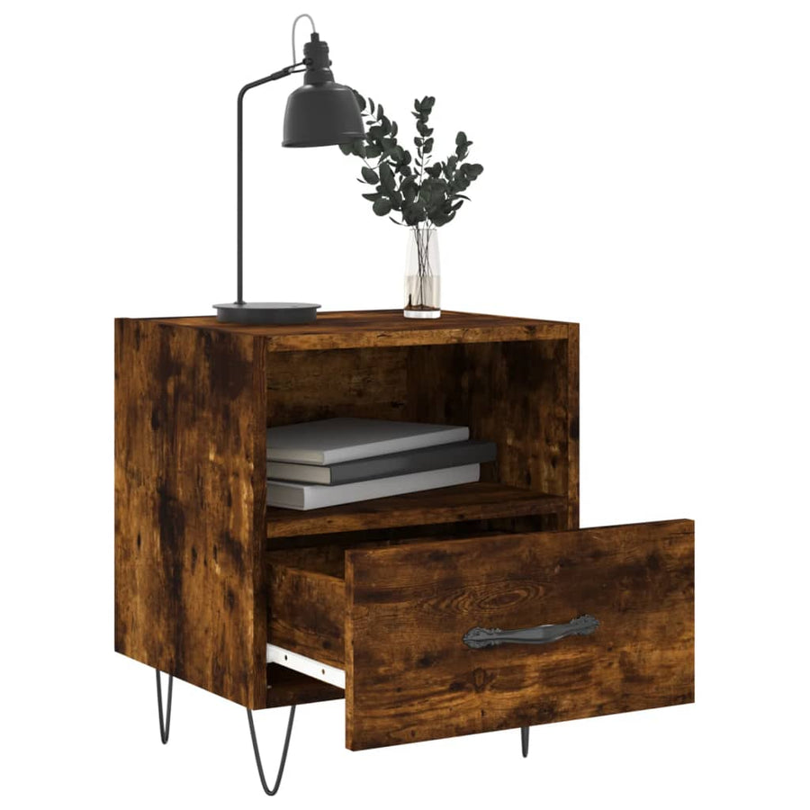 Nachtkastje 40X35X47,5 Cm Bewerkt Hout Kleurig 1 Gerookt eiken