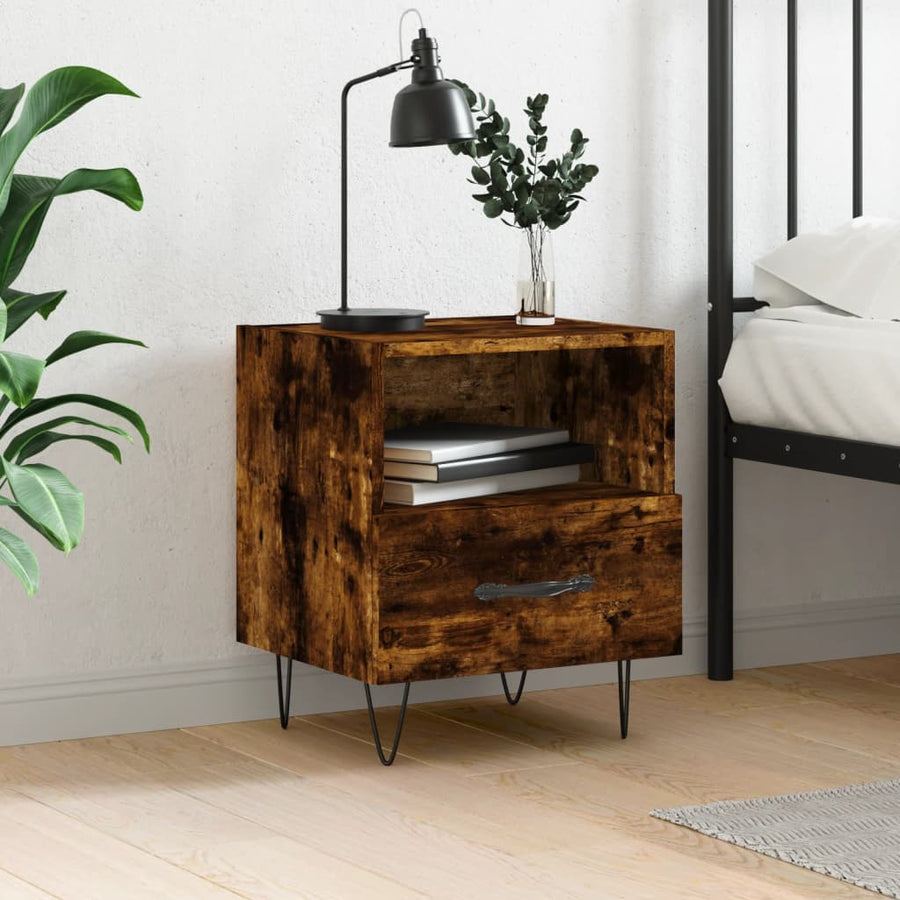 Nachtkastje 40X35X47,5 Cm Bewerkt Hout Kleurig 1 Gerookt eiken