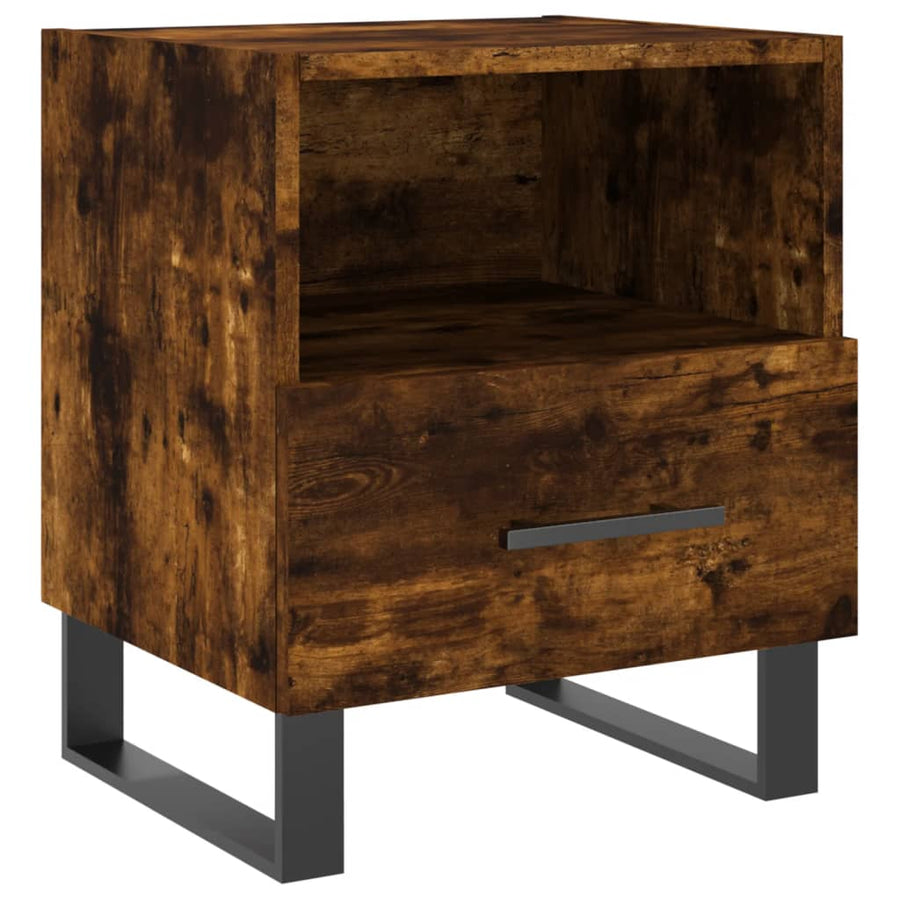 Nachtkastje 40X35X47,5 Cm Bewerkt Hout Kleurig 1 Gerookt eiken