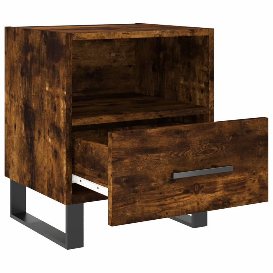 Nachtkastje 40X35X47,5 Cm Bewerkt Hout Kleurig 1 Gerookt eiken