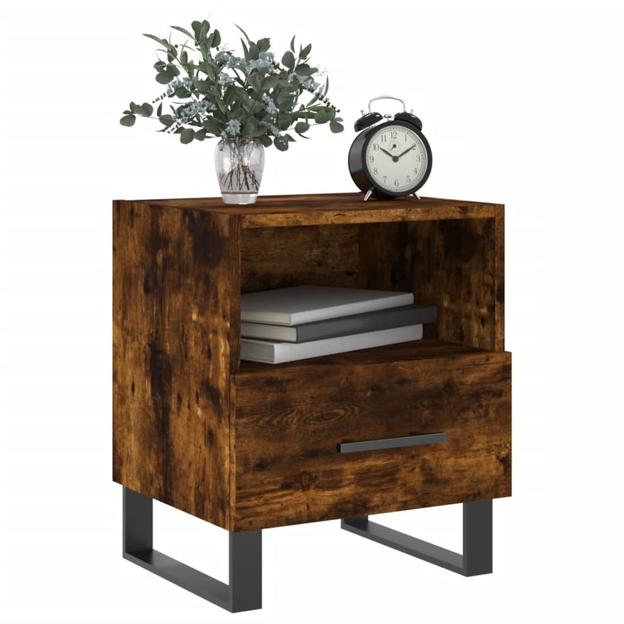 Nachtkastje 40X35X47,5 Cm Bewerkt Hout Kleurig 1 Gerookt eiken