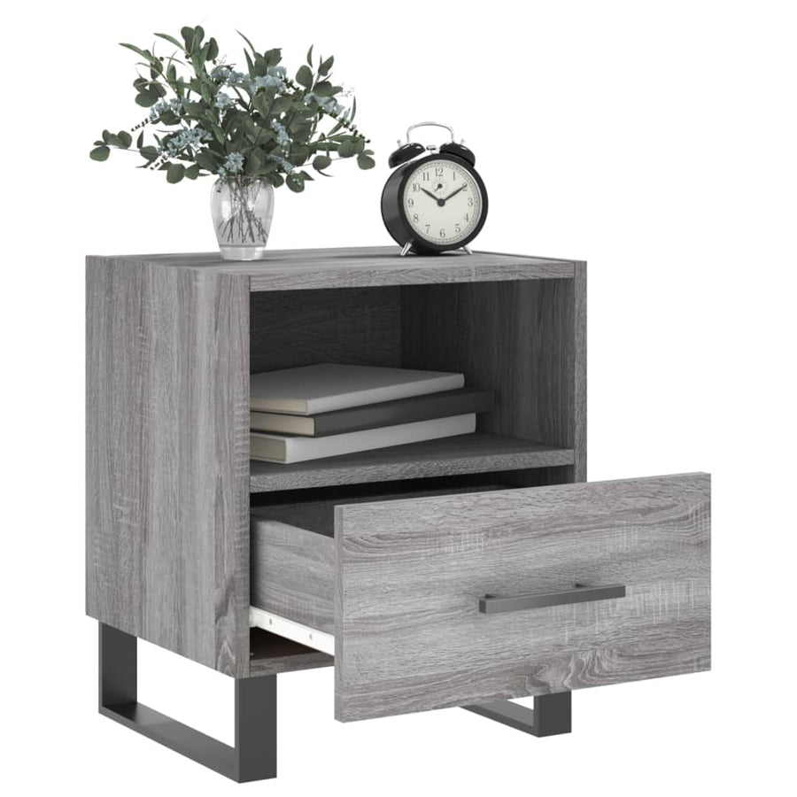 Nachtkastje 40X35X47,5 Cm Bewerkt Hout Eikenkleur 1 Grijs sonoma