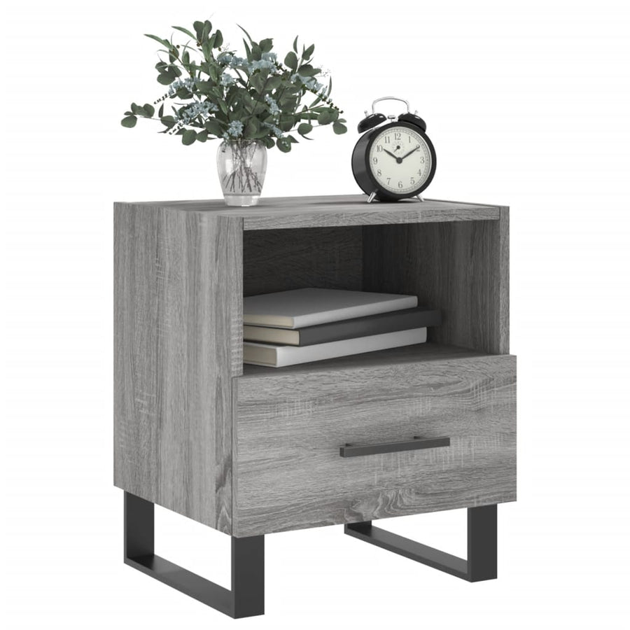 Nachtkastje 40X35X47,5 Cm Bewerkt Hout Eikenkleur 1 Grijs sonoma