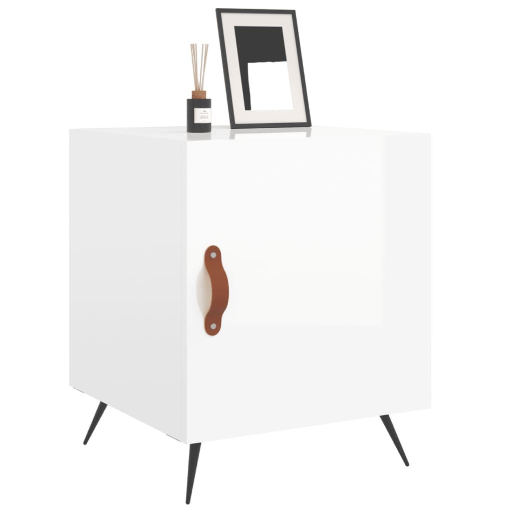 Nachtkastje 40X40X50 Cm Bewerkt Hout Hoogglans Wit