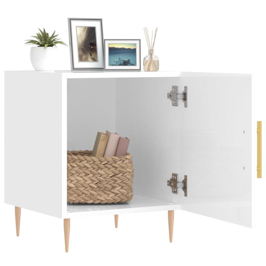 Nachtkastjes 40X40X50 Cm Bewerkt Hout 2 Hoogglans wit