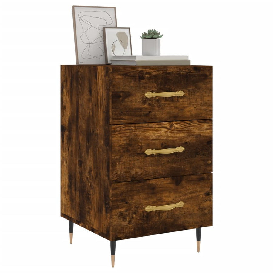 Nachtkastje 40X40X66 Cm Bewerkt Hout Kleurig Gerookt eiken