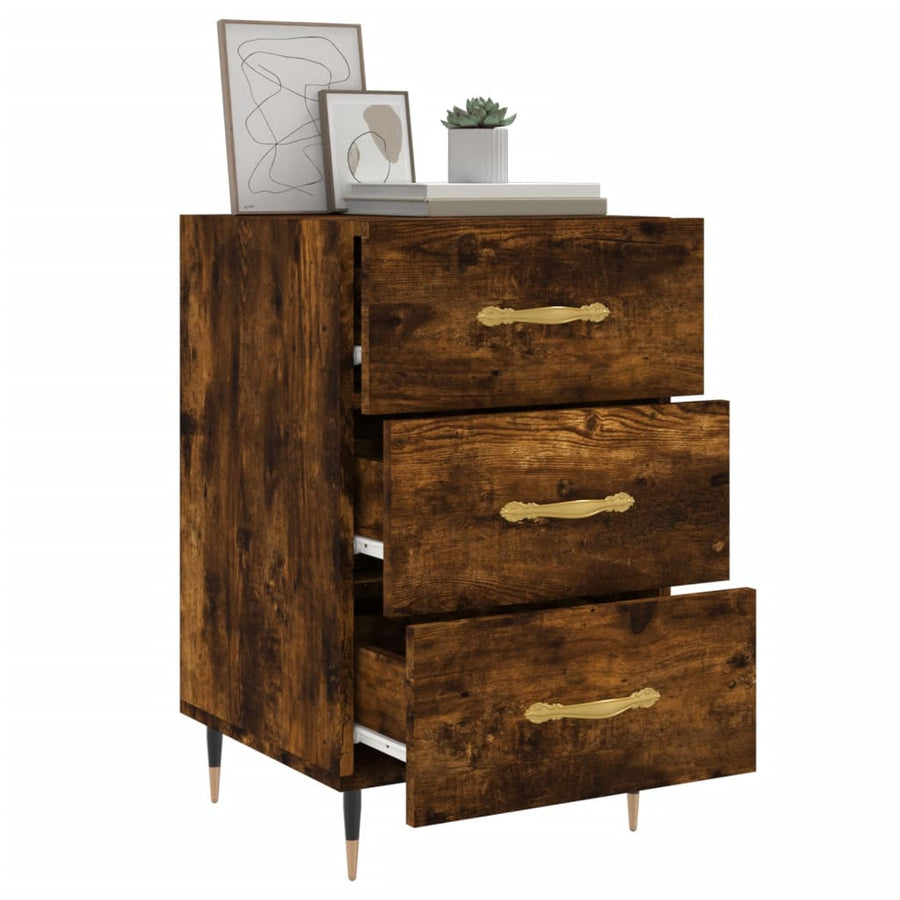 Nachtkastje 40X40X66 Cm Bewerkt Hout Kleurig Gerookt eiken