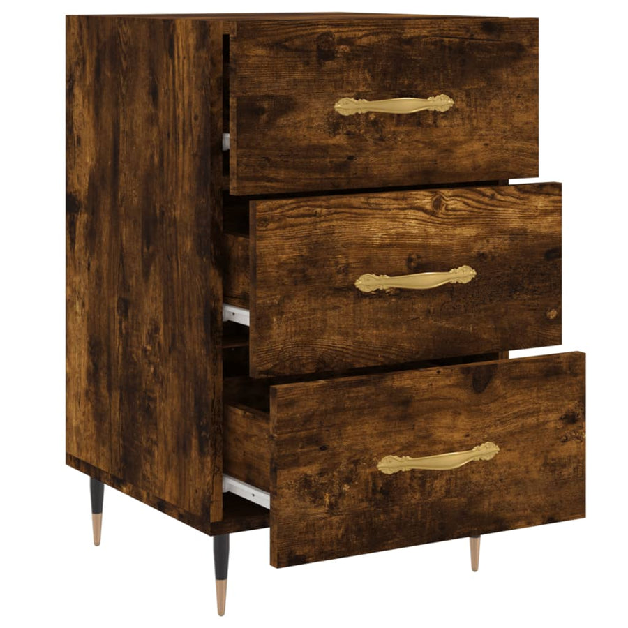 Nachtkastje 40X40X66 Cm Bewerkt Hout Kleurig Gerookt eiken