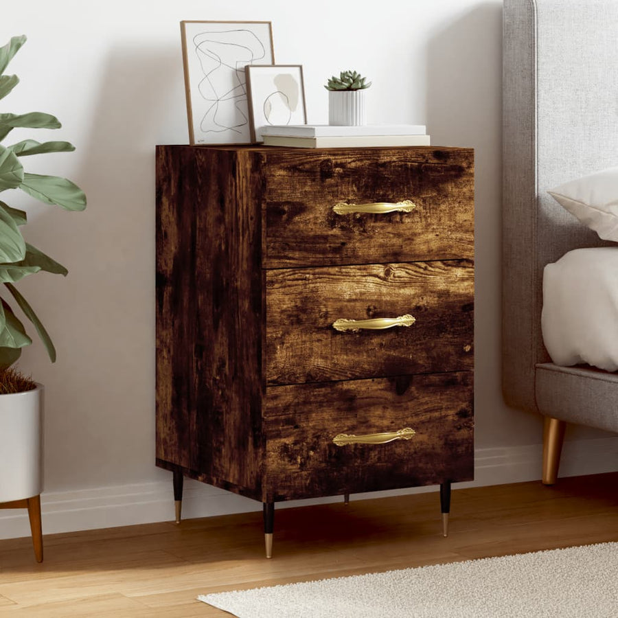 Nachtkastje 40X40X66 Cm Bewerkt Hout Kleurig Gerookt eiken