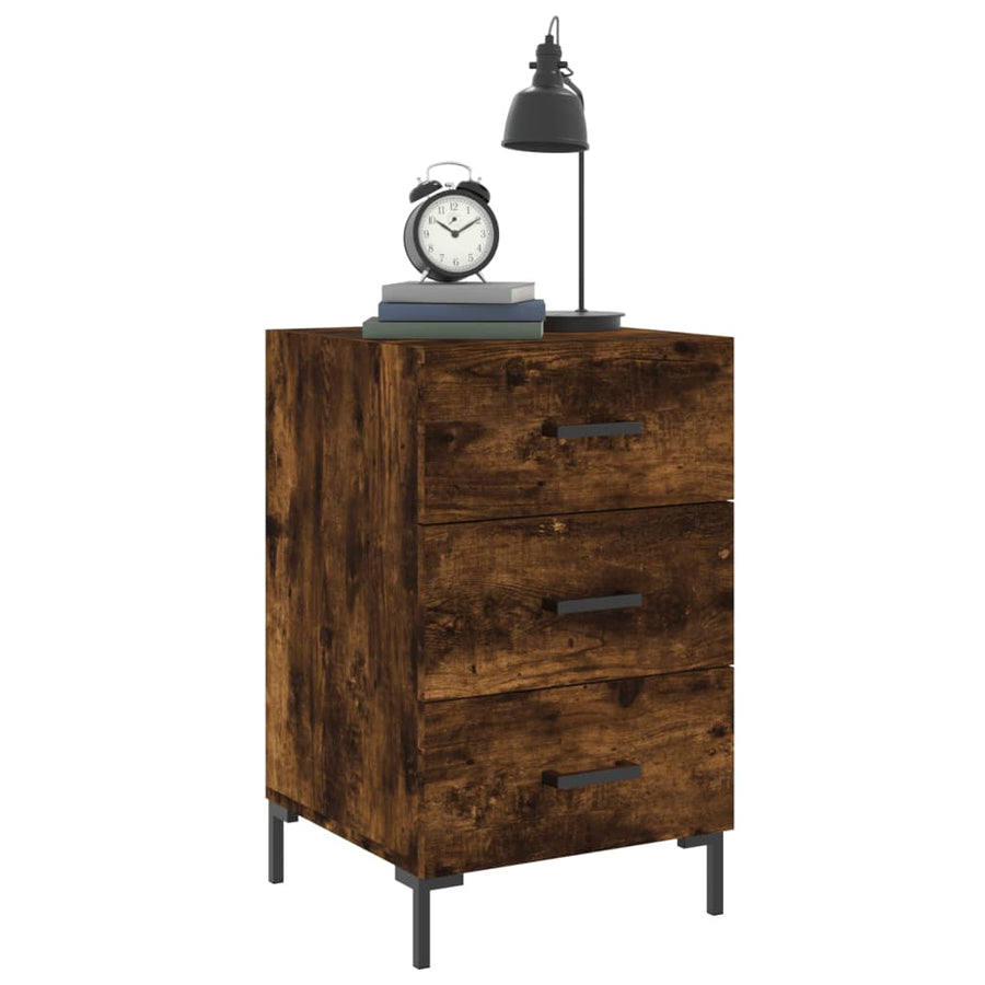 Nachtkastje 40X40X66 Cm Bewerkt Hout Gerookt Eikenkleurig