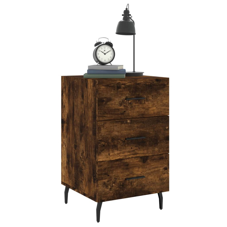 Nachtkastje 40X40X66 Cm Bewerkt Hout Kleurig Gerookt eiken