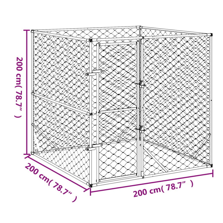 Hondenkennel Voor Buiten Gegalvaniseerd Staal Zilver 2 x 2 x 2 m
