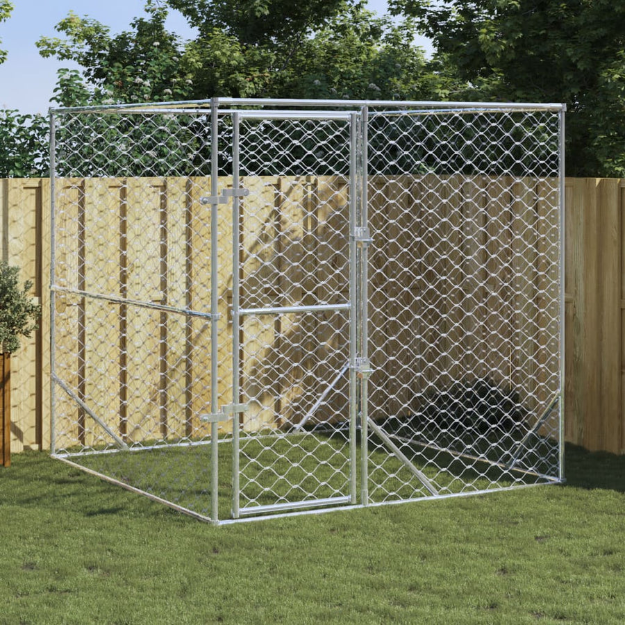 Hondenkennel Voor Buiten Gegalvaniseerd Staal Zilver 2 x 2 x 2 m