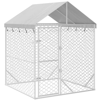Hondenkennel Met Dak 2X2X2,5 M Gegalvaniseerd Staal Zilver 2 x 2 x 2.5 m