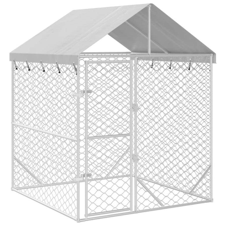 Hondenkennel Met Dak 2X2X2,5 M Gegalvaniseerd Staal Zilver 2 x 2 x 2.5 m