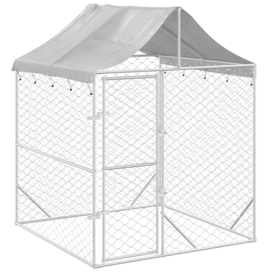 Hondenkennel Met Dak 2X2X2,5 M Gegalvaniseerd Staal Zilver