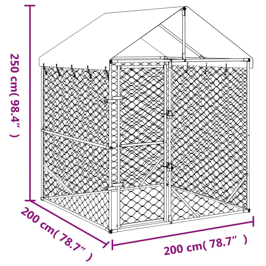 Hondenkennel Met Dak 2X2X2,5 M Gegalvaniseerd Staal Zilver 2 x 2 x 2.5 m