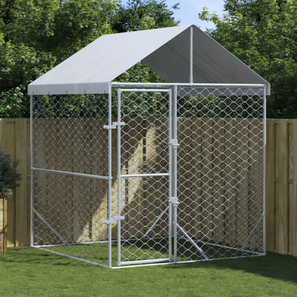 Hondenkennel Met Dak 2X2X2,5 M Gegalvaniseerd Staal Zilver 2 x 2 x 2.5 m