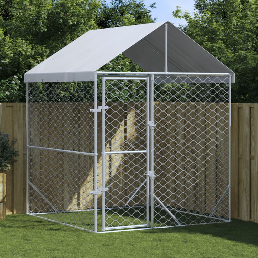 Hondenkennel Met Dak 2X2X2,5 M Gegalvaniseerd Staal Zilver 2 x 2 x 2.5 m