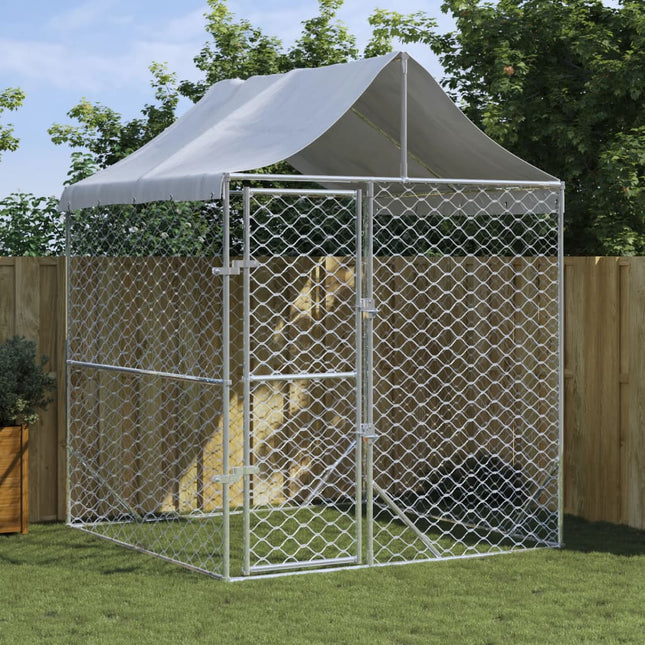 Hondenkennel Met Dak 2X2X2,5 M Gegalvaniseerd Staal Zilver