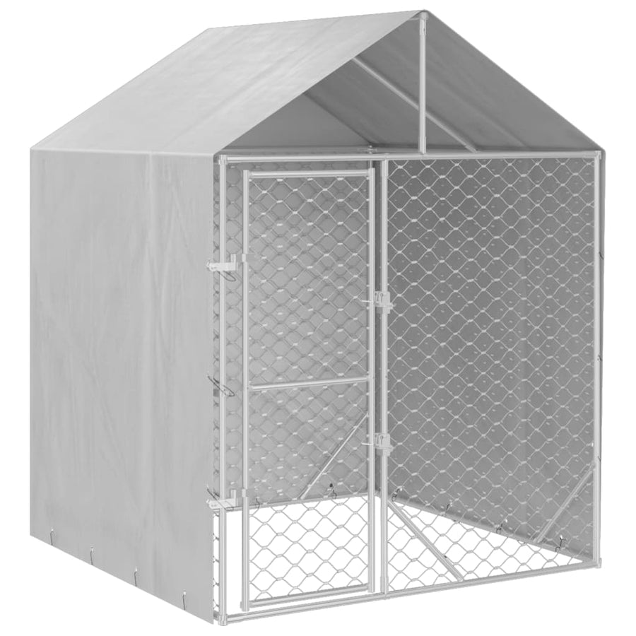 Hondenkennel Met Dak 2X2X2,5 M Gegalvaniseerd Staal Zilver 2 x 2 x 2.5 m