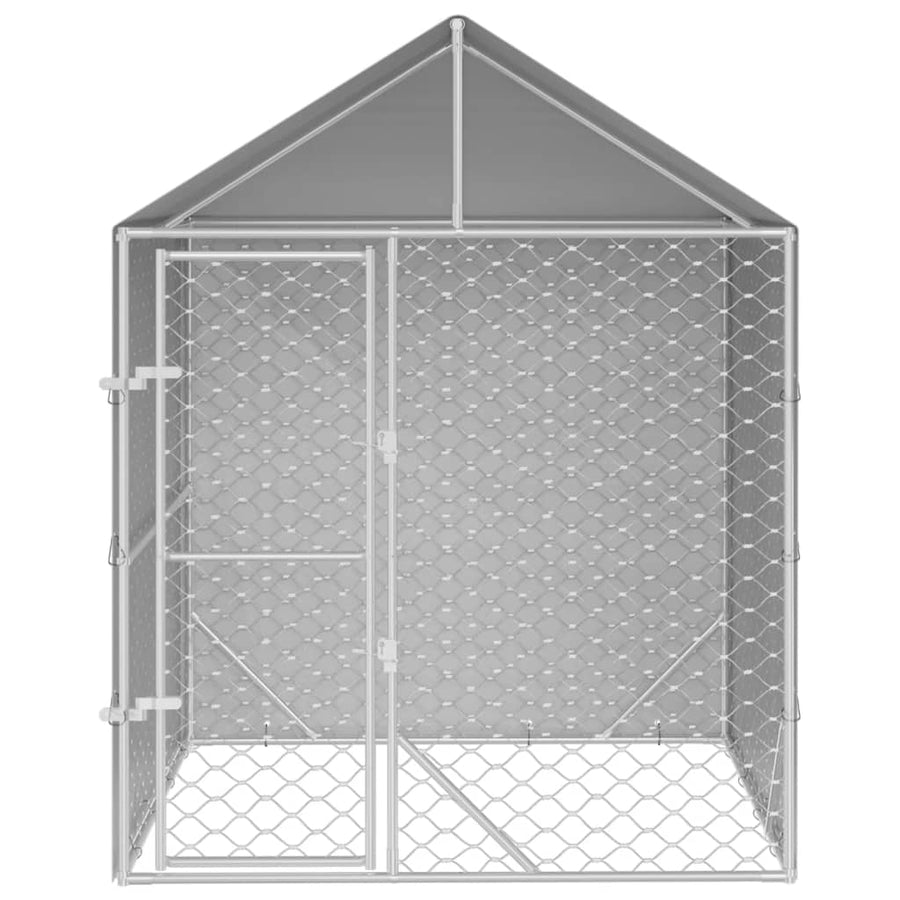 Hondenkennel Met Dak 2X2X2,5 M Gegalvaniseerd Staal Zilver 2 x 2 x 2.5 m