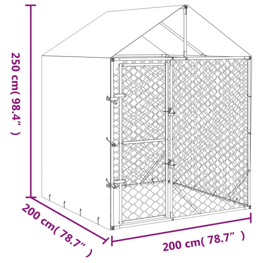 Hondenkennel Met Dak 2X2X2,5 M Gegalvaniseerd Staal Zilver 2 x 2 x 2.5 m