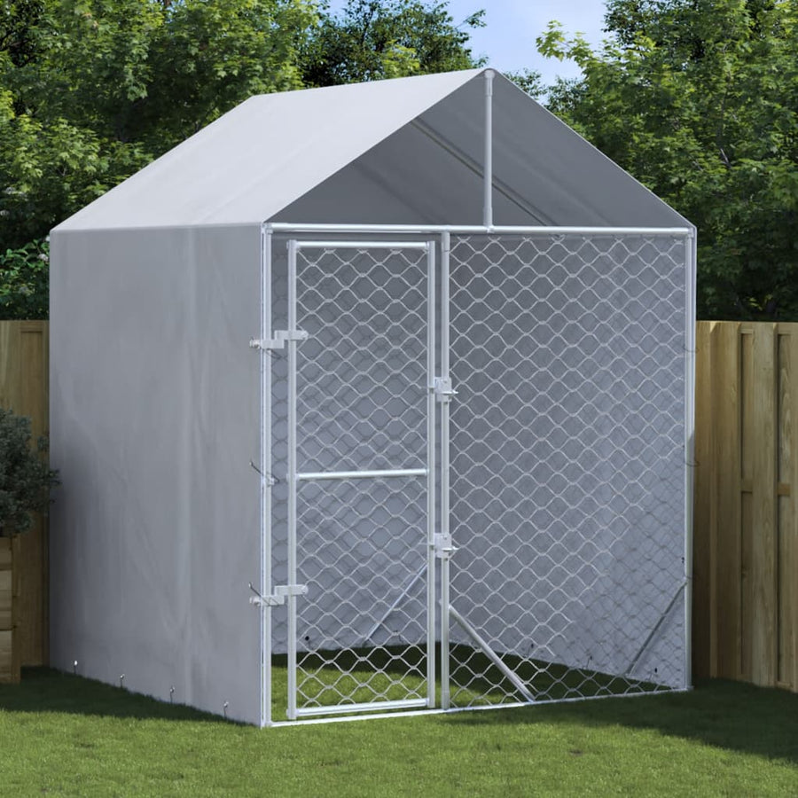 Hondenkennel Met Dak 2X2X2,5 M Gegalvaniseerd Staal Zilver 2 x 2 x 2.5 m