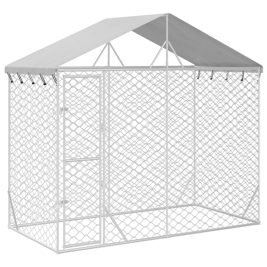 Hondenkennel Met Dak 3X1,5X2,5 M Gegalvaniseerd Staal Zilver 3 x 1.5 x 2.5 m