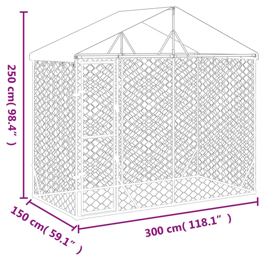 Hondenkennel Met Dak 3X1,5X2,5 M Gegalvaniseerd Staal Zilver 3 x 1.5 x 2.5 m